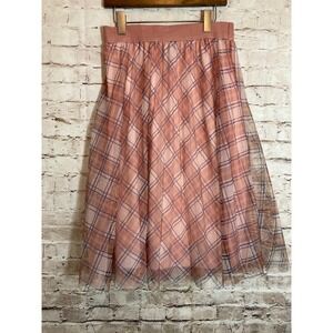 Metrowear Skirt Womens Medium Pink Plaid Mesh Tulle Flare Midi Coquette Country
